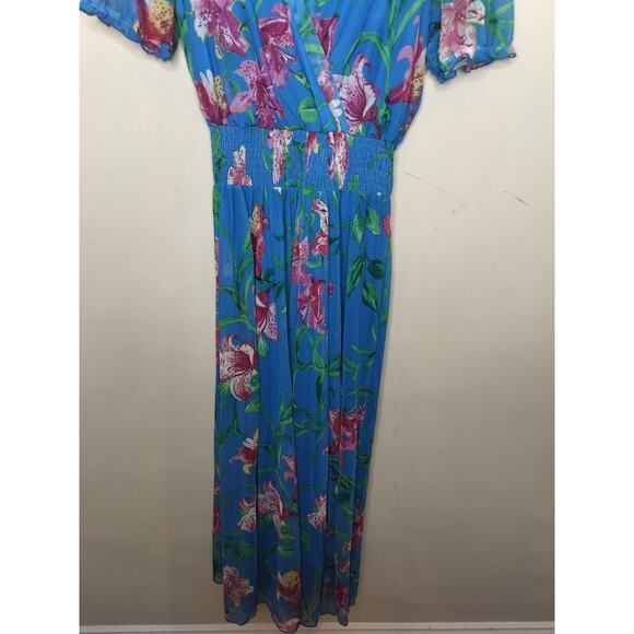 Kate & Lily Floral Maxi Dress Stretch Mesh Knit Surplice - Picture 3 of 10